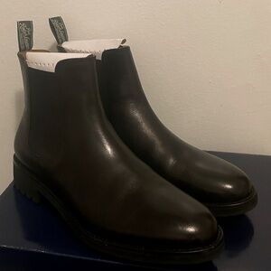 Size 10.5. Ralph Lauren Bryson black chelsea boots with OG BOX